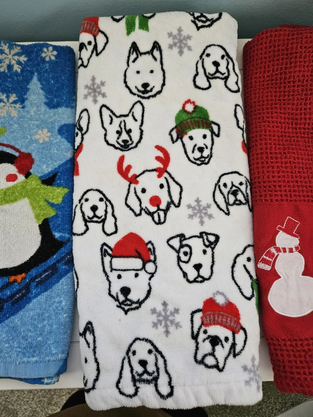 Festive Holiday Kitchen Towels - Penguin, Polar Bear & Snowman Designs